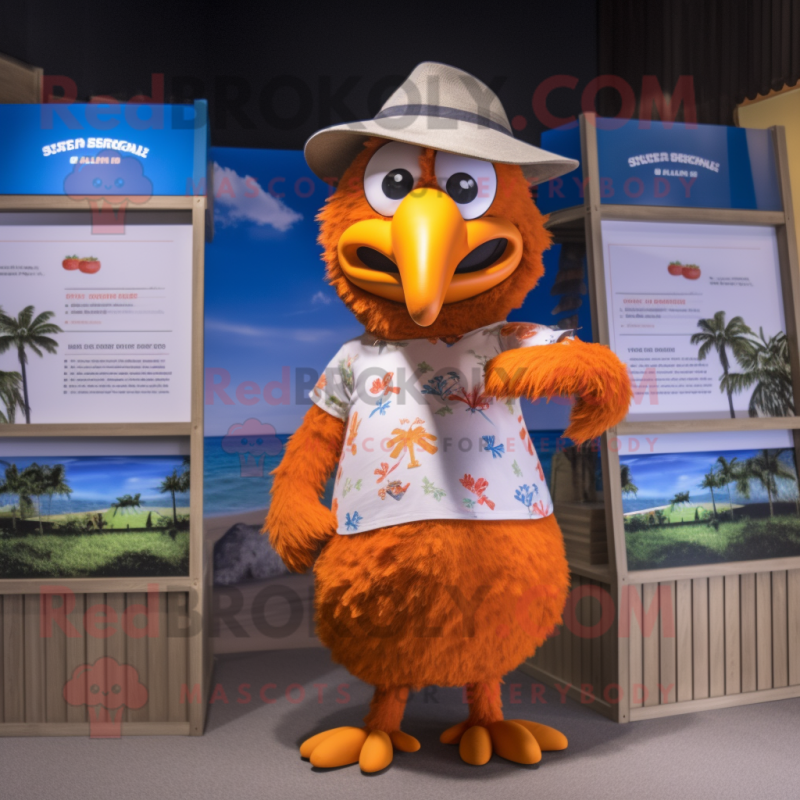 Orange Hens mascot costume character dressed with a Board Shorts and Earrings