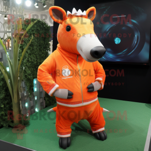 Orange Tapir mascot costume character dressed with a Sweater and Keychains