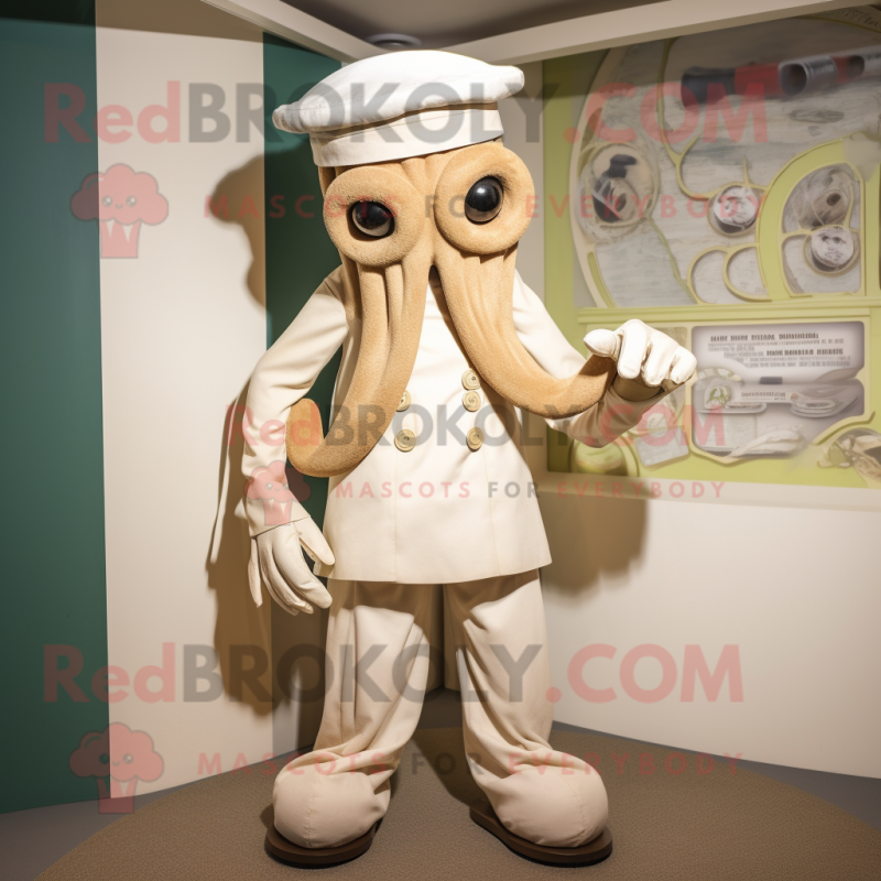 Cream Kraken mascot costume character dressed with a Chinos and Cufflinks