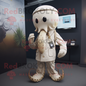 Cream Kraken mascot costume character dressed with a Chinos and Cufflinks