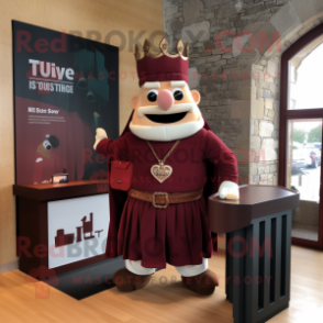 Maroon Irish Castle mascot costume character dressed with a T-Shirt and Ties