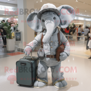 Gray Elephant mascot costume character dressed with a Mom Jeans and Messenger bags