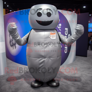 Gray Soda Can mascot costume character dressed with a Suit and Bracelets