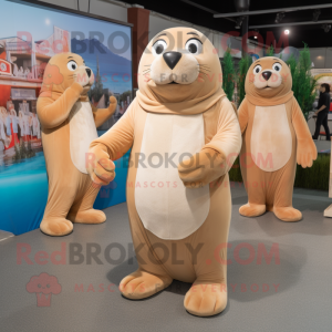 Beige Sea Lion maskot...