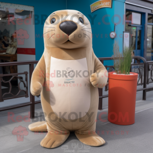 Beige Sea Lion maskot-dräkt...