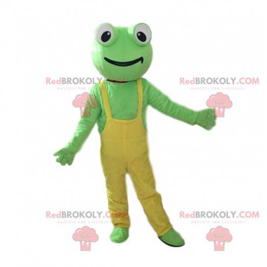 Mascotte groene kikker met gele overall - Redbrokoly.com