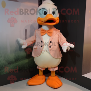 Peach Gosling mascot costume character dressed with a Long Sleeve Tee and Bow ties