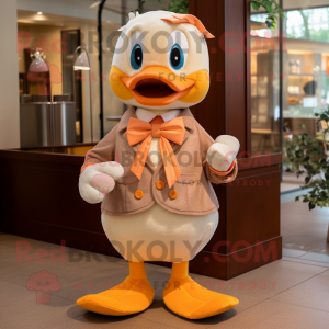 Peach Gosling mascot costume character dressed with a Long Sleeve Tee and Bow ties