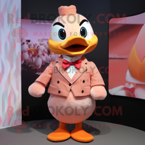 Peach Gosling mascot costume character dressed with a Long Sleeve Tee and Bow ties