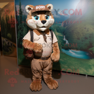 nan Bobcat mascot costume character dressed with a Henley Shirt and Messenger bags