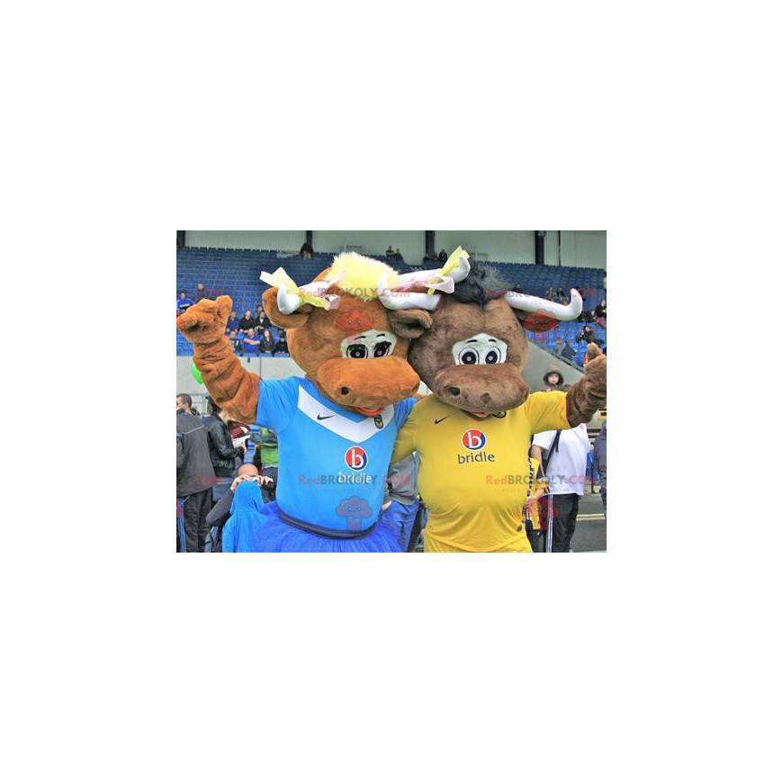 2 brown cow mascots - Couple mascot - Redbrokoly.com