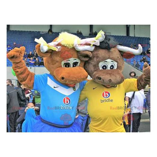 2 brown cow mascots - Couple mascot - Redbrokoly.com