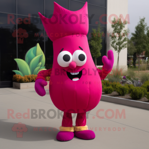 Magenta Turnip mascot costume character dressed with a Dress Pants and Headbands