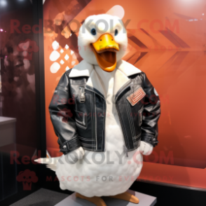 nan Swans mascot costume character dressed with a Leather Jacket and Brooches