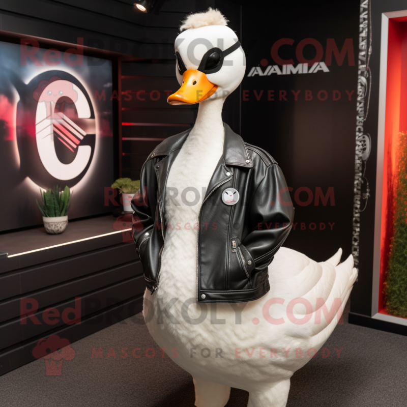 nan Swans mascot costume character dressed with a Leather Jacket and Brooches