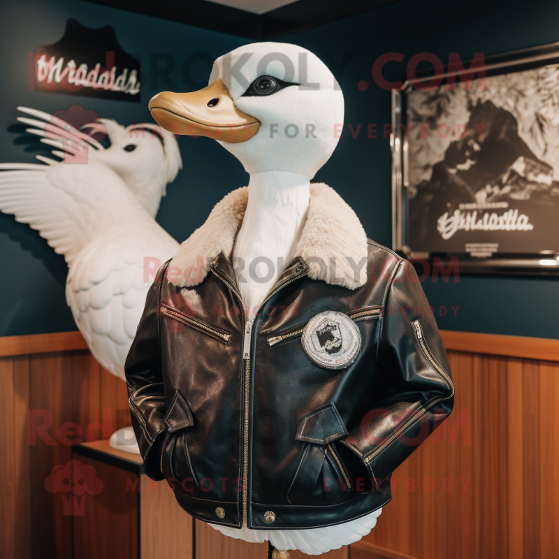 nan Swans mascot costume character dressed with a Leather Jacket and Brooches