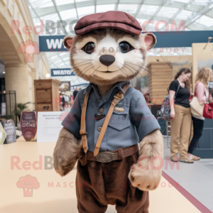 Brown Ferret mascot costume character dressed with a Oxford Shirt and Hairpins