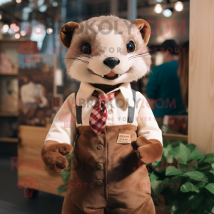 Brown Ferret mascot costume character dressed with a Oxford Shirt and Hairpins