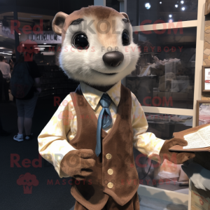 Brown Ferret mascot costume character dressed with a Oxford Shirt and Hairpins