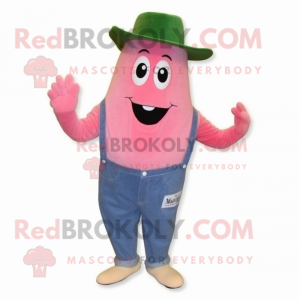 Pink Zucchini mascot costume character dressed with a Boyfriend Jeans and Hats