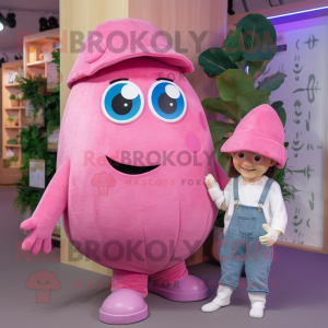 Pink Zucchini mascot costume character dressed with a Boyfriend Jeans and Hats