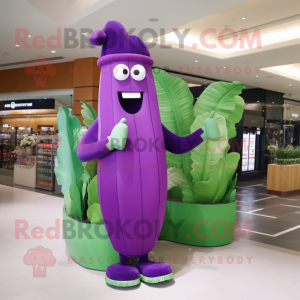 Purple Celery mascot costume character dressed with a Bikini and Shoe clips