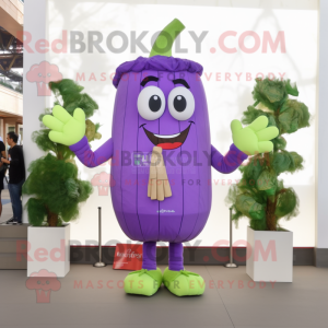 Purple Celery mascot costume character dressed with a Bikini and Shoe clips