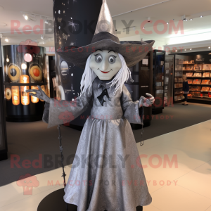 Silver Witch mascot costume character dressed with a Mini Skirt and Hat pins