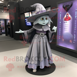 Silver Witch mascot costume character dressed with a Mini Skirt and Hat pins