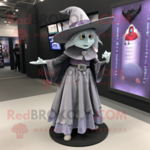 Silver Witch mascot costume character dressed with a Mini Skirt and Hat pins