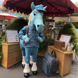 Teal Horse mascot costume character dressed with a Chambray Shirt and Wallets