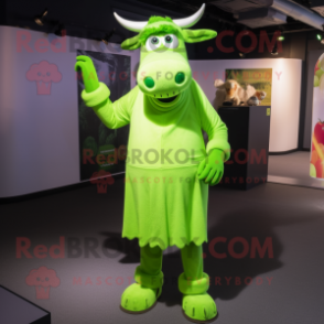 Lime Green Beef Stroganoff mascot costume character dressed with a Playsuit and Cufflinks