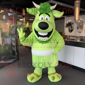 Lime Green Beef Stroganoff mascot costume character dressed with a Playsuit and Cufflinks