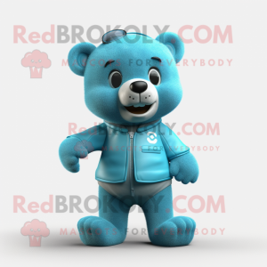 Cyan Teddy Bear maskot...