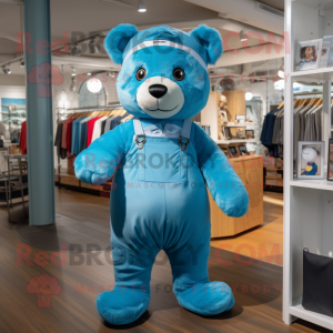 Cyan bamse maskot kostume...