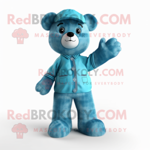 Cyan bamse maskot kostume...