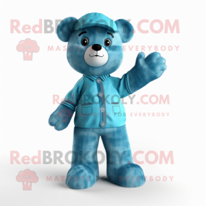 Cyan Teddy Bear maskot...