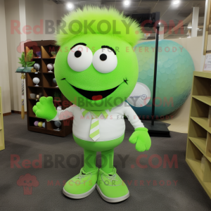 Lime Green Golf Ball mascot costume character dressed with a Dress Pants and Hair clips