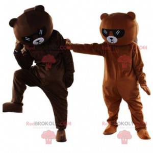 2 mascottes de nounours marron avec des lunettes de soleil -