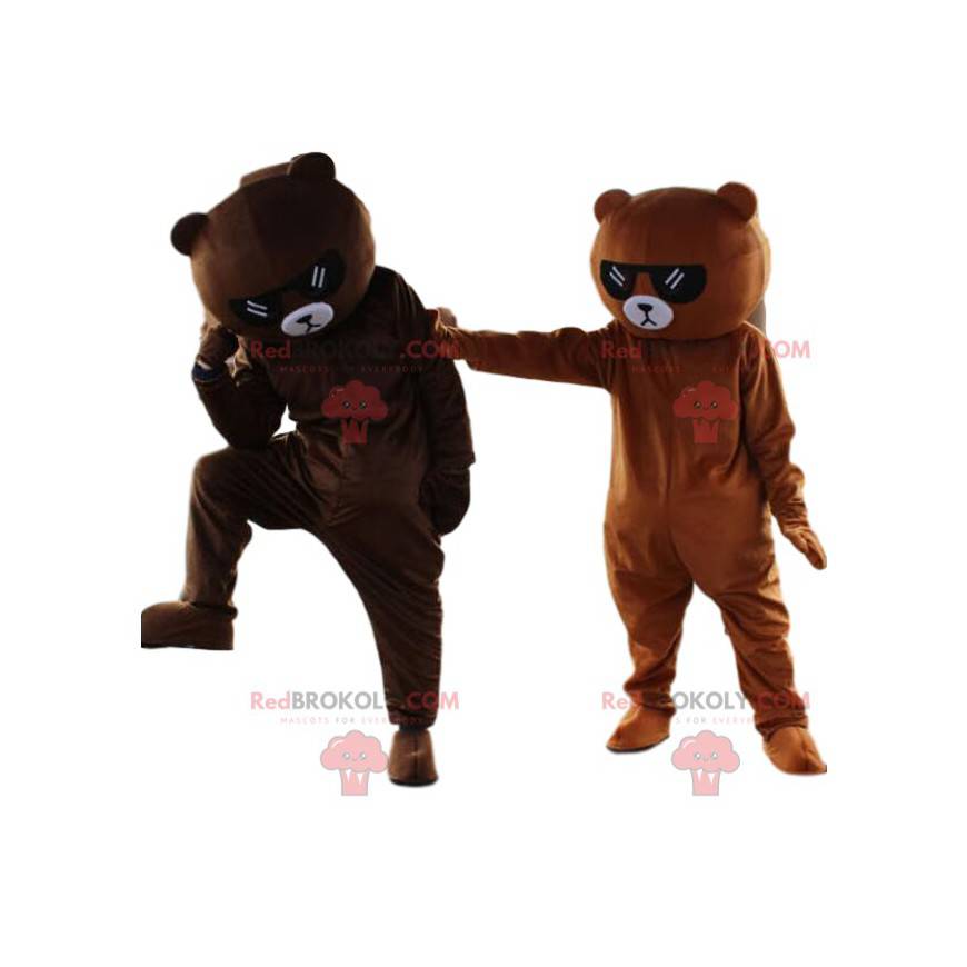 2 bruine teddybeermascottes met zonnebril - Redbrokoly.com