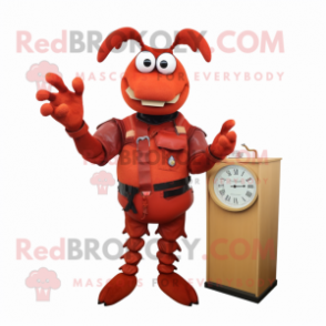 Rust Lobster mascot costume character dressed with a Sheath Dress and Bracelet watches