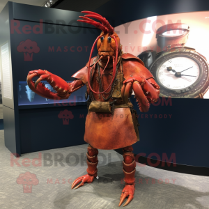 Rust Lobster mascot costume character dressed with a Sheath Dress and Bracelet watches