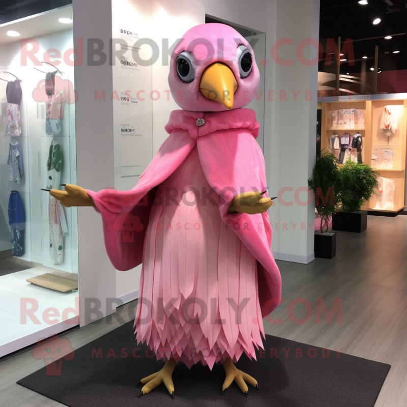 Pink Woodpecker mascot costume character dressed with a Wrap Dress and Shawl pins