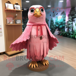 Pink Woodpecker mascot costume character dressed with a Wrap Dress and Shawl pins