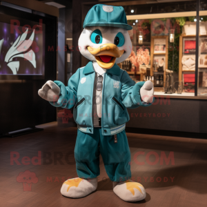 Teal Swans mascot costume character dressed with a Bomber Jacket and Caps