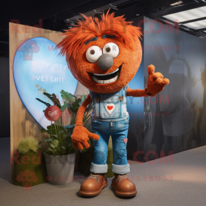 Rust Heart mascot costume character dressed with a Boyfriend Jeans and Hairpins