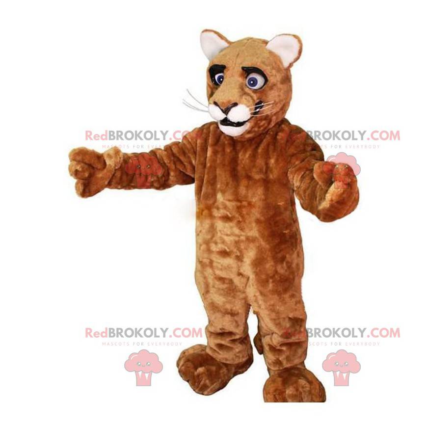 Mascotte Puma, bruine poema, pluche katachtig kostuum -