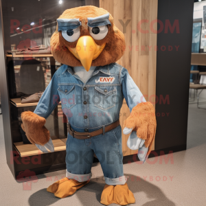 Rust Eagle mascot costume character dressed with a Denim Shirt and Pocket squares