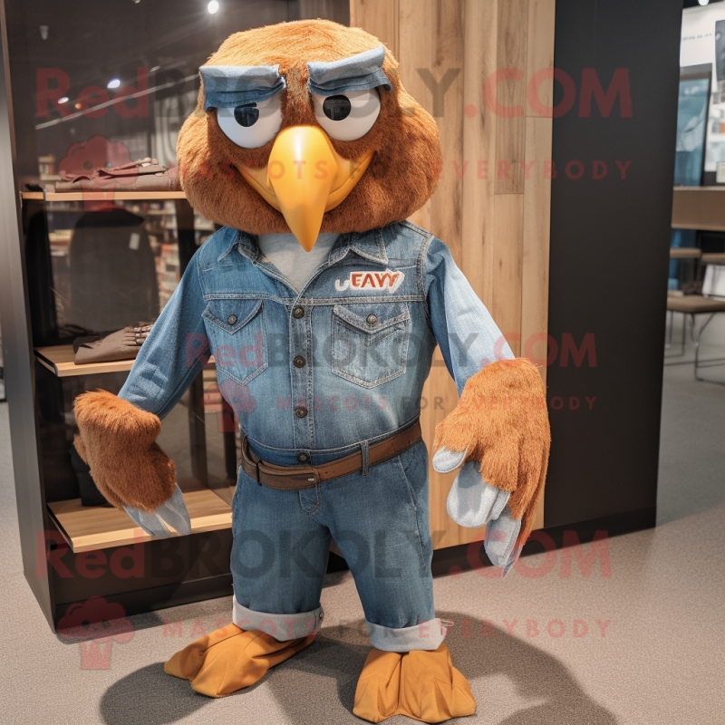 Rust Eagle mascot costume character dressed with a Denim Shirt and Pocket squares