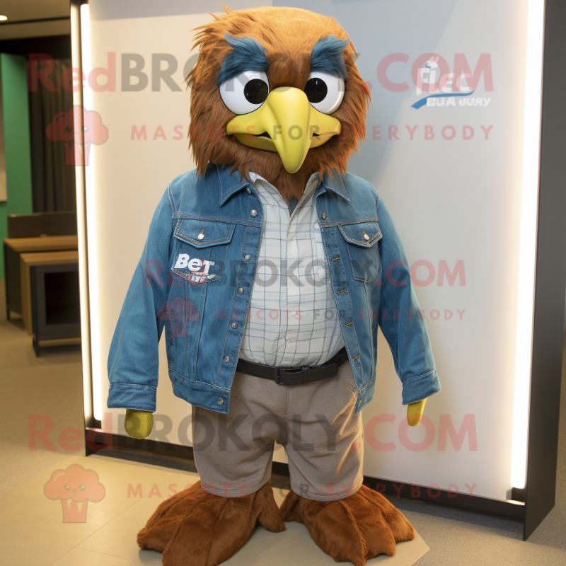 Rust Eagle mascot costume character dressed with a Denim Shirt and Pocket squares